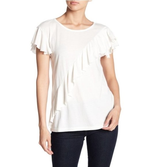 Susina Tops - SUSINA Draped Ruffle Panel Tee